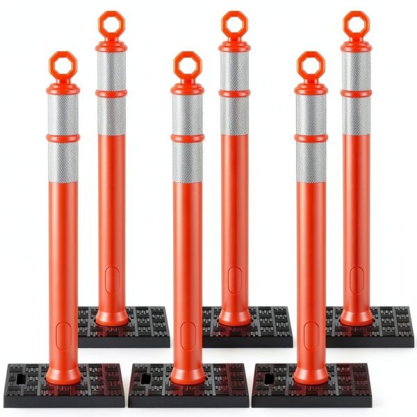 Traffic Delineator Posts 6 Pack 42" HiGiant Orange Reflective Strips-0