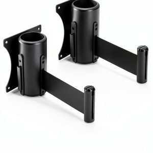 Wall Mounted Retractable Belt Barrier QWORK 10' Black 2‑Pack-0