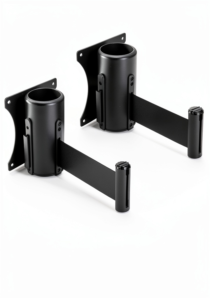 Installing QWORK wall mounted retractable belt barrier 10' black 2‑pack on a retail checkout wall