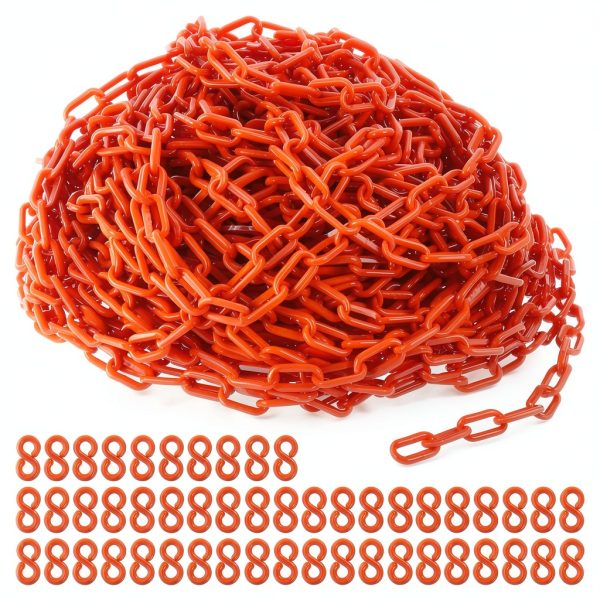 Plastic Chain Links PATIKIL 200 Ft Red Safety Chain for Barriers-0
