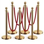 VEVOR Stanchions and Velvet Ropes 6Pcs Gold Base with Stainless Posts-0