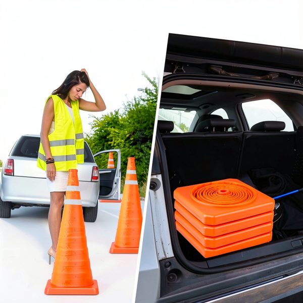 28 Inch Collapsible Traffic Safety Cones TENKAIWICK 2 Pack Foldable-4
