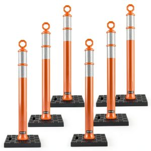 Orange Traffic Delineator Posts 42" BATTIFE 6-Pack Reflective Base-0