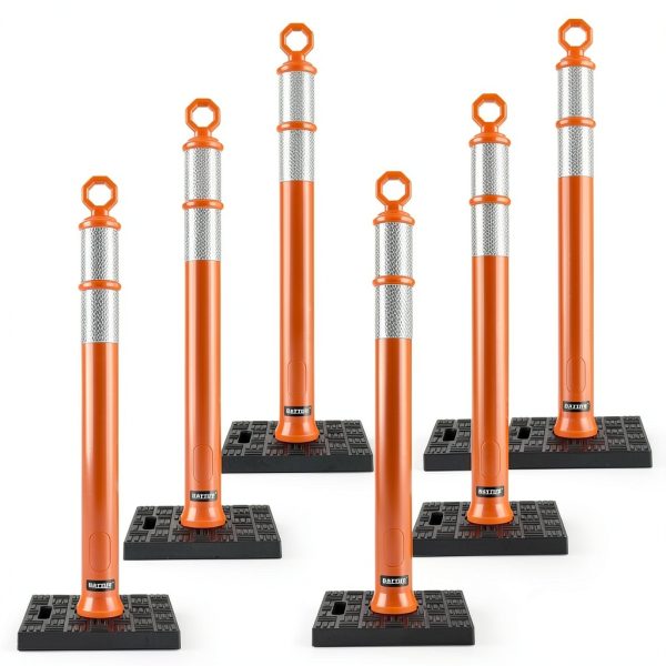 Orange Traffic Delineator Posts 42" BATTIFE 6-Pack Reflective Base-0