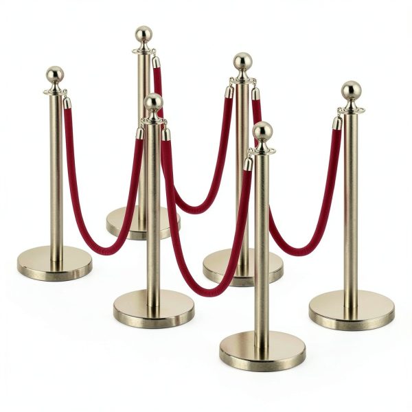 VEVOR Stanchions and Velvet Ropes 6Pcs Gold Base with Stainless Posts-8