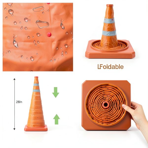 28 Inch Collapsible Traffic Safety Cones TENKAIWICK 2 Pack Foldable-6