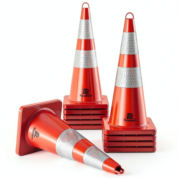 RoadHero 10 Pack 28 Inch Traffic Cones Orange with Reflective Collar-0