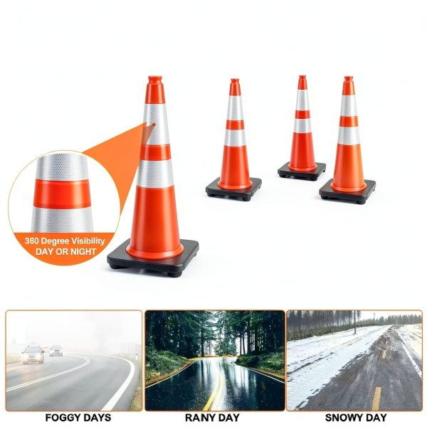 Traffic Safety Cones BESEA 28in Orange Heavy-duty PVC 8-Pack-4