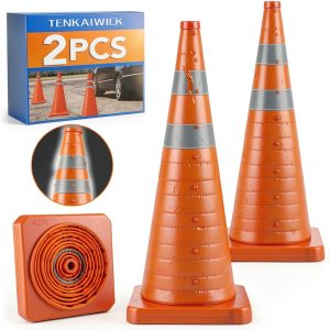 28 Inch Collapsible Traffic Safety Cones TENKAIWICK 2 Pack Foldable-0